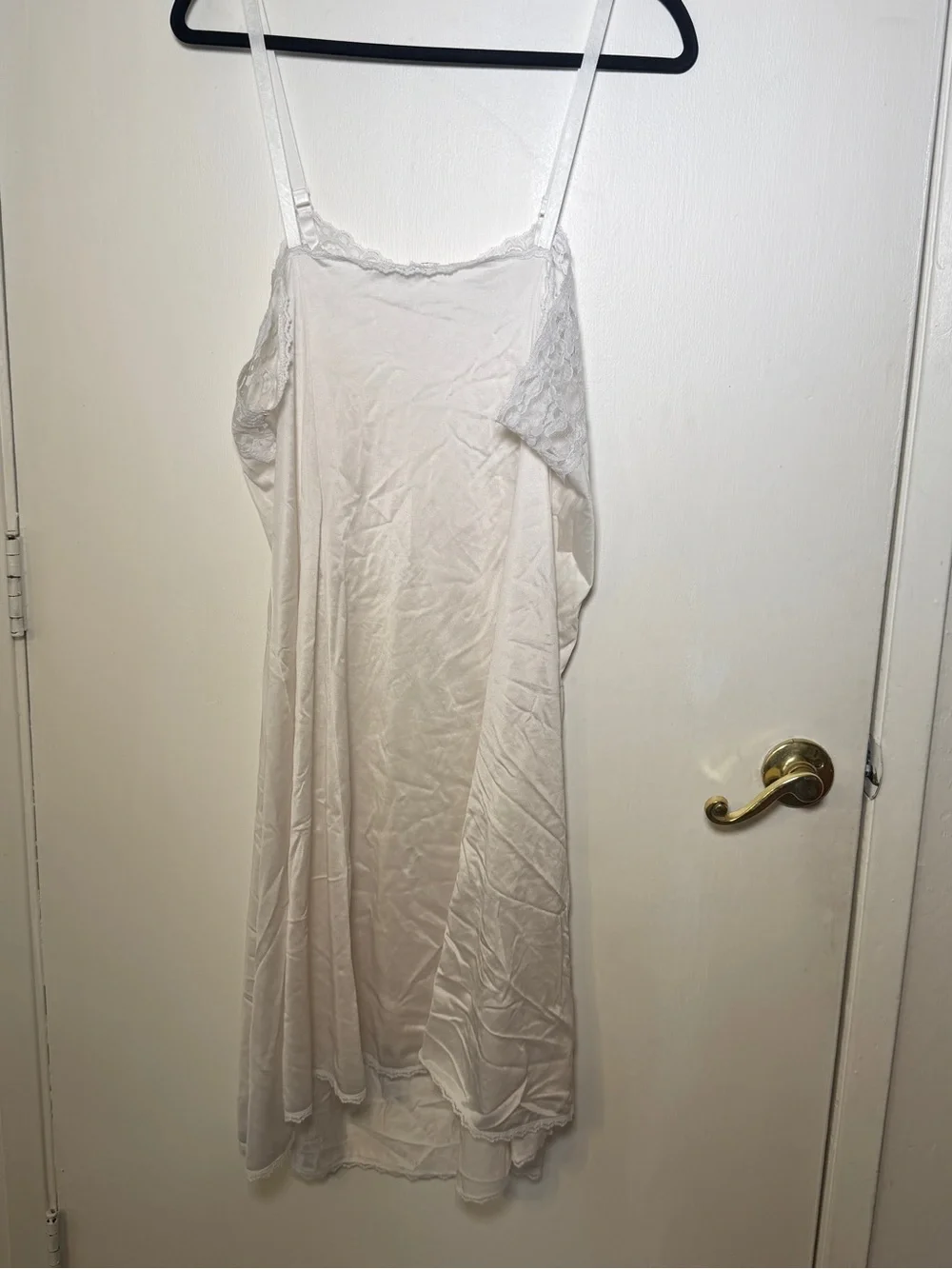 Vintage White Lace-Trim Long Slip Chemise 2XL